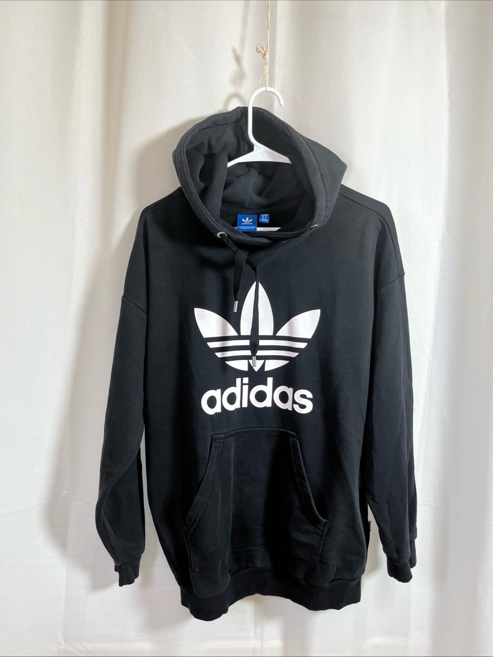 YTG Adidas Men's Sweatshirt Black Hoodie Logo Trefoil Graphic Pockets Medium